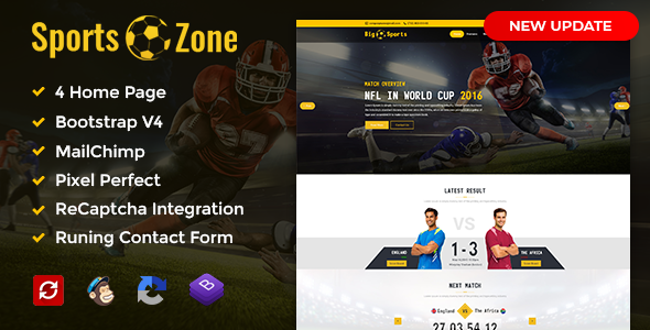 SportsZone: Sports Club, New & Game Magazine Mobile Responsive Bootstrap HTML Template